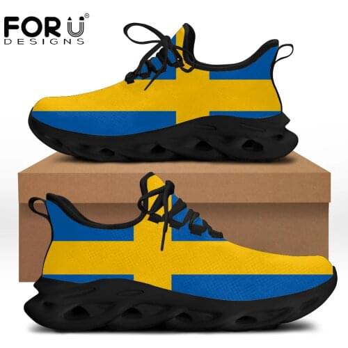 FORUDESIGNS Swedish Flag Printing Women Flats Casual Sneakers Lightweight Comfortable Female Shoes Lace-up Hard-Wearing Footwear