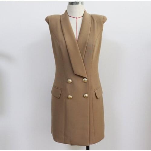 Chic OL elegant double-breasted dress High quality women sleeveless dress C102