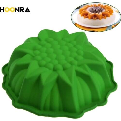 HOONRA 1Pcs Sunflower Silicone Baking Pan Pizza Pan Baking Form Round Silicone Pan Cake Baking Tray Silicone Mold Bakeware