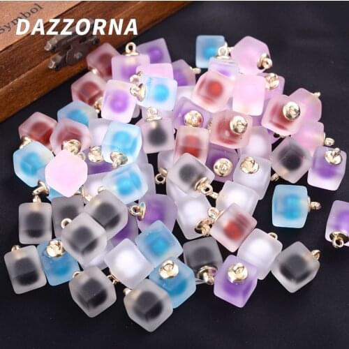 10Pcs/Lot Transparent Frosted Square Small Metal Round Pendant Acrylic Pendant for Jewelry Making Accessories Choose Color