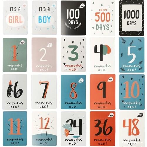 20Pcs/Set Month Photo Card Baby Monthly Newborn Photos Funny Cartoon Decoration Creative Commemorative Memorial Milestone