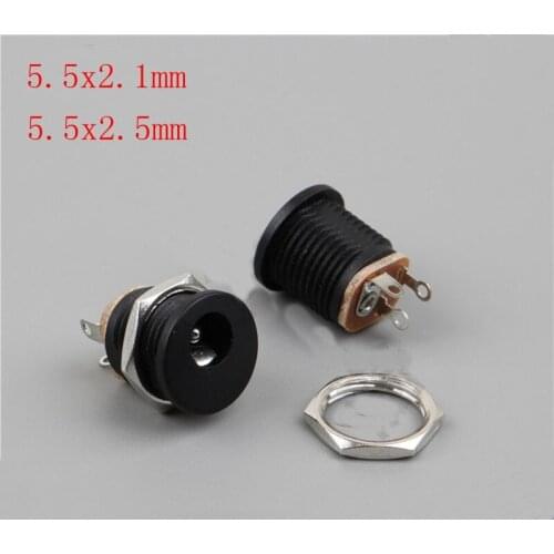 5pcs power socket 5.5x2.1/2.5mm socket round hole thread nut panel mounting with nut