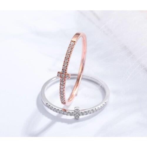 Aazuo 100% 18K White Gold(Au750) Real Diamonds Classic Cross Ring for Woman Charm Jewelry Fashion Love Gift For Woman Birthday