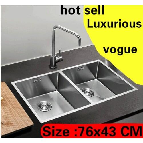 Free shipping Apartment luxury kitchen manual sink double groove standard do the dishes 304 stainless steel hot sell 760x430 MM