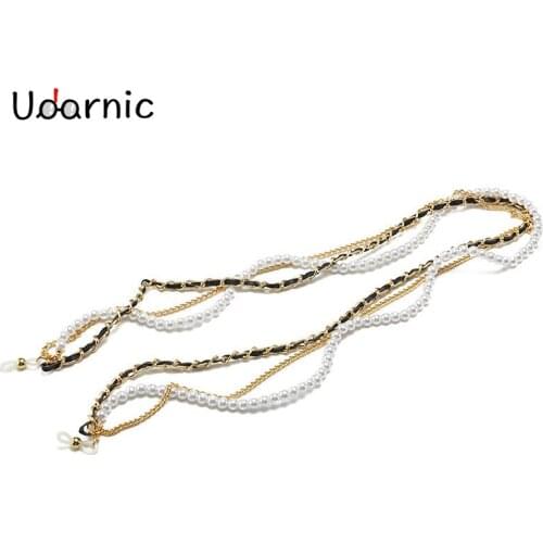 Retro Pearl Triad Glasses Chain Metal Rope Pearl Combined Lanyard Sunglasses Accessories 242-013