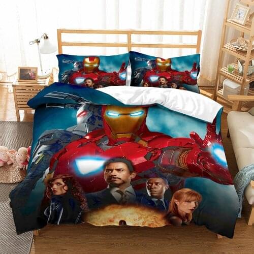 Black Gold Duvet Cover Set Avengers Alliance Bedding Set with 2 Pillowcase Iron Man Hulk Kids Boys Home Bed Linen AU/EU/US