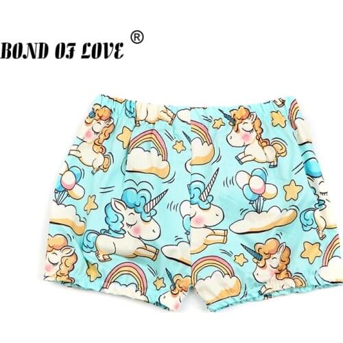 Children Girls Summer Shorts Brand Casual Unicorn Rainbow Clouds Printed Cotton Elastic Mid Waist Loose Shorts For 2-6Y Children