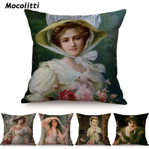 Elegant Lady Beautiful Nordic Classical Woman Oil Painting Home Decorative Throw Pillow Case Art Room Gallery Sofa Cushion Cover