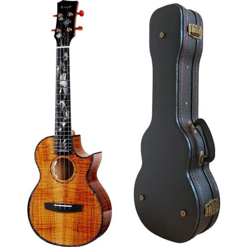 Enya Tenor Ukulele 5A Solid Hawaiian Koa Hand Made Electric Ukulele with Haliotis and Planate Abalone Inlay Includes Deluxe Case
