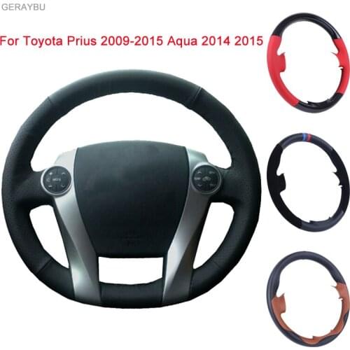 GERAYBU Custom DIY Leather Hand-sewn Car Steering Wheel Cover For Toyota Prius 2009-2015 Aqua 2014 Breathable Wear-resistant