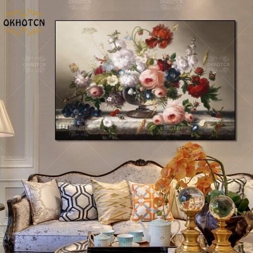 Classic European Still Life Posters and Prints Wall Art Canvas Painting Flowers Arrangement Wall Pictures for Living Room Decor