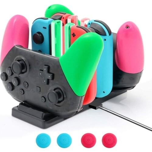 Charging Station Kit for Nintendo Switch Joypad Controllers and Pro Controllers Charger Dock Thumb Stick Grips for NS Switch