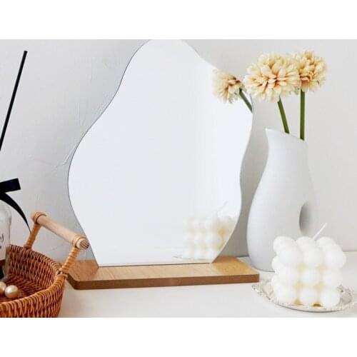 Korean style Makeup Mirror Ins Irregular Acrylic Decorative Mirror Wooden Base Cosmetic de maquillaje Beauty Tools Dropshipping