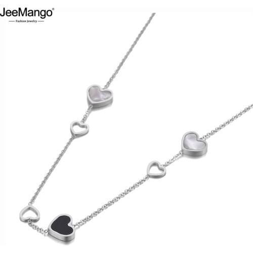 JeeMango Trendy Titanium Steel 6Pcs Love Heart Charm Pendant Necklace Jewelry Acrylic & Shell Wedding Necklace For Women JN20086