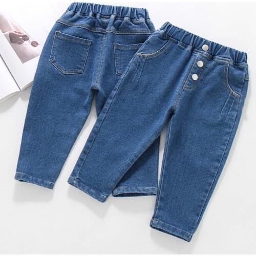 DIIMUU Fashion Kids Denim Trousers Children Girls Jeans Clothing Girl Elastic Waist Long Pants Casual Bottoms