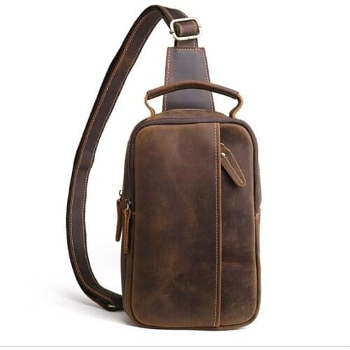 Male Genuine Leather Men Crossbody Bags Mens Bag Crazy Horse Cowhide Chest Bags Casual Retro Shoulder Messenger Bag
