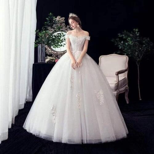 New Empire Short Sleeves Wedding Dress Boat Neck Embroidery Pleat Floor-Length Luxurious Plus Size Wedding Gowns For Women G331