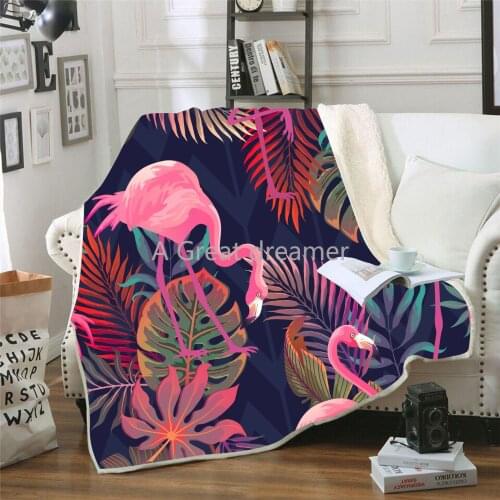 Flamingo 3D Printed Sherpa Blanket Colorful Couch Quilt Cover Adults Travel Bedding Velvet Throw Fleece Blanket Custom Bedspread