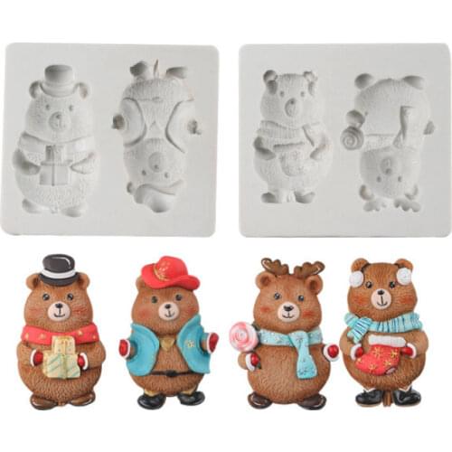 Christmas Cartoon Bear Silicone Molds Fondant Cakes Decorating Molds Sugarcrafts Chocolate Baking Tools For Cakes Gumpaste Form