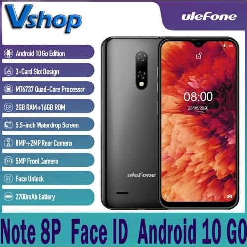 Ulefone Note 8P 2GB+16GB Smartphone Android 10 Go 4G Celular Phone Waterdrop Screen 5.5-inch Dual Rear Cameras Face Unlocked