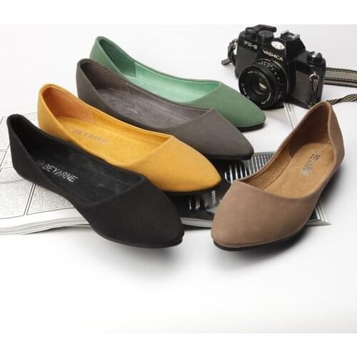 Women Flat Shoes Casual Fashion Slip-on Woman Pointed-Toe Flats Loafers Ladies Single Shoes Female Plus Size 41 Shallow Footwear