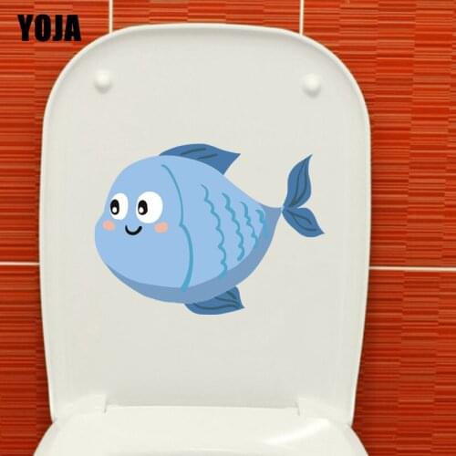 YOJA 21.4*15.8CM Fish Toilet Decal Home Decor Wall Sticker Cartoon Animal T3-0779