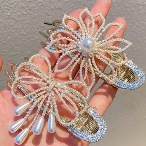 Women Pearl Hair Claws Studded Large Grab Clip Geometric Crab Hairpins Simple Elegant Barrettes Hair Accessories