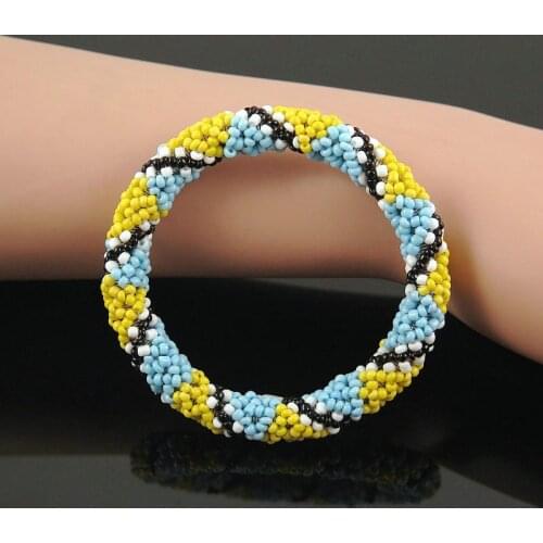 Yellow Handmade Bead Bracelet Hippy Friendship Roll Crochet Woven Seed Beads Black stripes Pattern Bracelets For Women