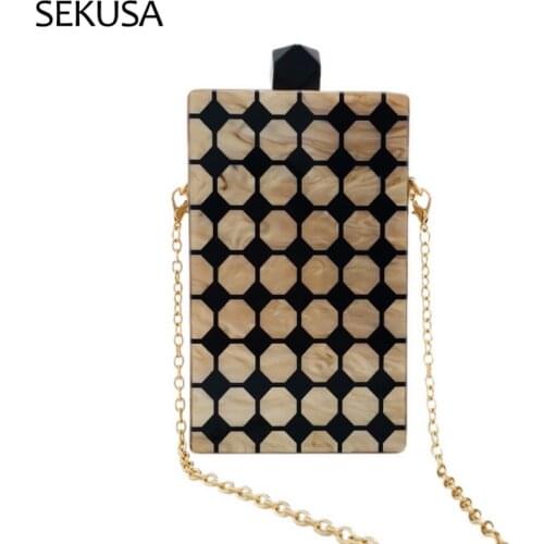 Women Evening Bag Geometric Stitching Color Acrylic Box Party Package High Capacity High Quality Durable Crossbody Bags