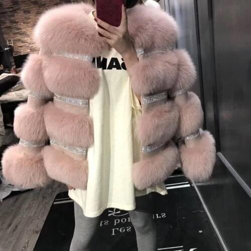 Vogue New New Fashion Real Fur Coat Winter Jacket Women Natural Fox Fur Diamonds Thick Warm Outerwear Streetwear Luxury Brand