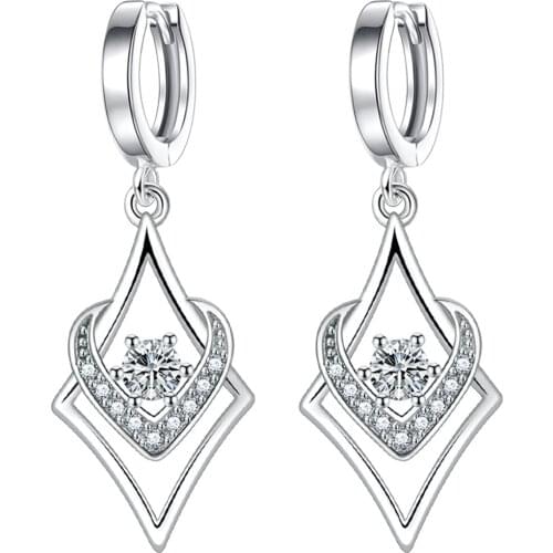 S925 Silver Earring Elegance Droplets Heart & Rectangle Hoop Earring For Women Wedding Gift Lady Girl Fashion Jewelry