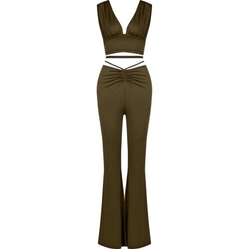 2021 New Summer Female Clothing 2 Two Pieces Sets V Neck Sexy Tank Sleeveless Tops &Full Pants Party Club Casual Sets