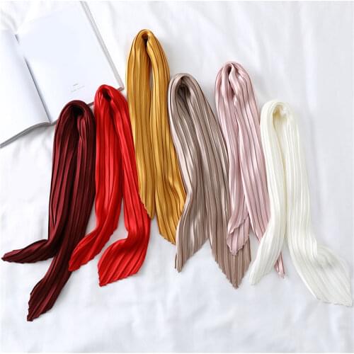 Scarf Silk Satin Women Summer Small Bag Silk Pleated Satin Neckerchief Decorative Headscarf Scarves Crinkled Square Scarf