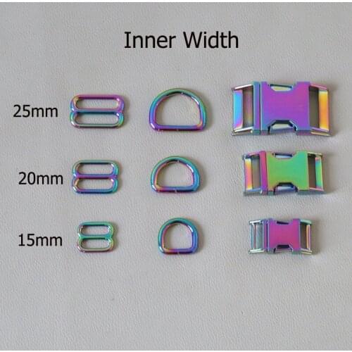 1Set Rainbow Metal D Half Ring Side Release Buckle Slider For Pet Dog Collar Paracord Harness Belt Loop Outdoor Accessory Parts