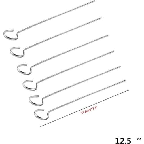 12.5" 6pcs BBQ Skewer Flat Wide Metal Skewers Round Tip Handle Shish Kebab Grilling Skewers Barbecue Sticks Needle BBQ Tools