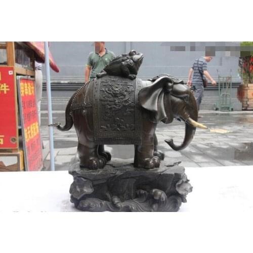 15" Chinese Palace Copper animal Toad peace elephant sculpture