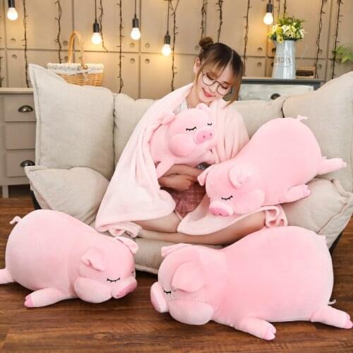 50/60/70cm Lovely Pig Stuffed Doll Lying Plush Piggy Toy Pink Animals Soft Plushie Cute Pillow Blanket Kids Children Gift
