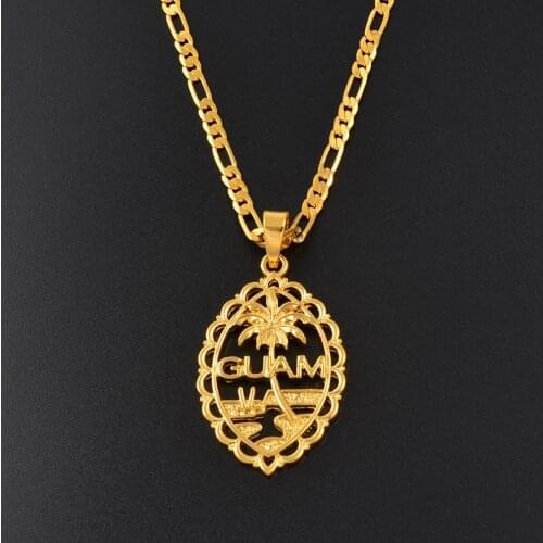 Anniyo Guam Flag Pendant Necklaces for Women Gold Color Chains Jewelry Guam Gifts #166506P