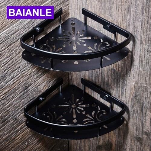 Free Shipping Black Wall Mounted Space Alumnium Bathroom Shower Shelf Basket Holder Building materials