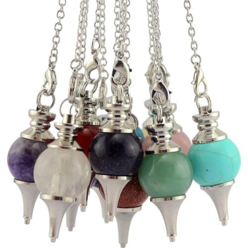 Natural Stone Crystal Reiki Healing Jewelry Pendulum Chain Pendant Amulet Conical Shape Hypnotists Magician Divination Props