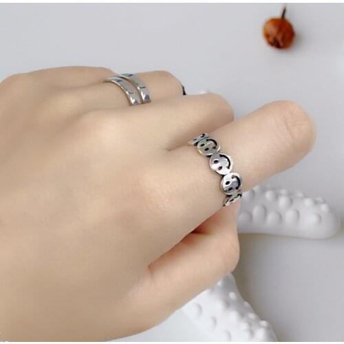 Ancient Silver Color Happy Smiling Face Open Rings for Women Punk Hip Hop Adjustable Ring Fashion Jewelry Best Gift