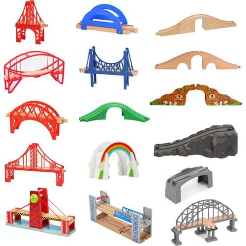 Wooden Train Track Bridge Beech Wooden Railway Set Accessories Fit for All Brands Wood Tracks Pieces Educational Toys For Kids