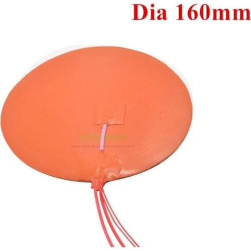 Dia 160mm 100W Round Circular Silicone Heater HeatBed black/orange Heating Pad with Thermistor for Delta kossel 3D Printer