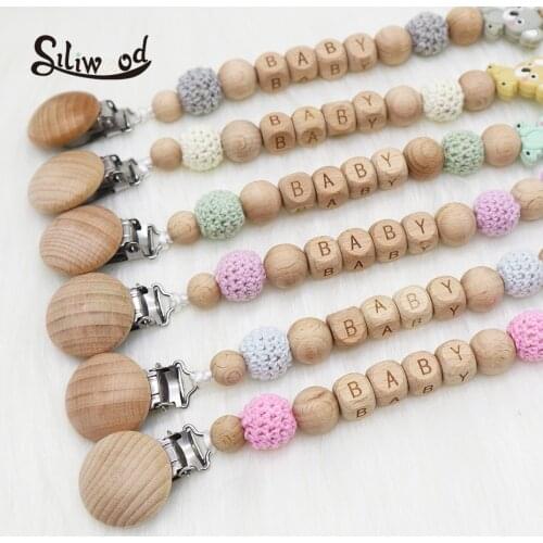 DIY Baby Silicone Pacifier Clips Chain Wooden Personalized Name Cartoon Cute Koala Shape Dummy Holder BPA Free Child Gift Toys