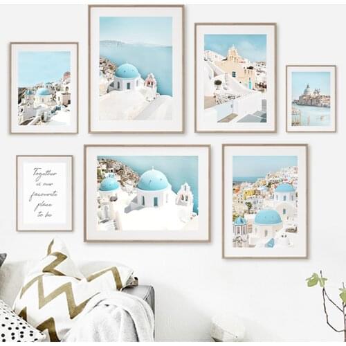 Aegean Santorini Quote City Sea Landscape Wall Art Canvas Painting Nordic Posters And Prints Wall Pictures For Living Room Decor