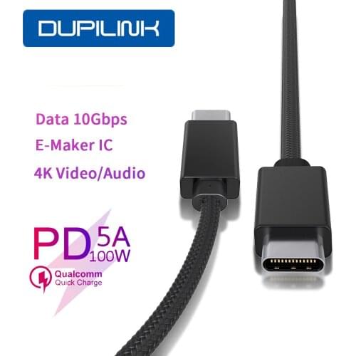DUPILINK 5A USB Type C USB C 100W PD Cable Thunderbolt Cable Quick Charge 4.0 USB 3.1 Fast Charger Cable for Macbook Pro Samsung