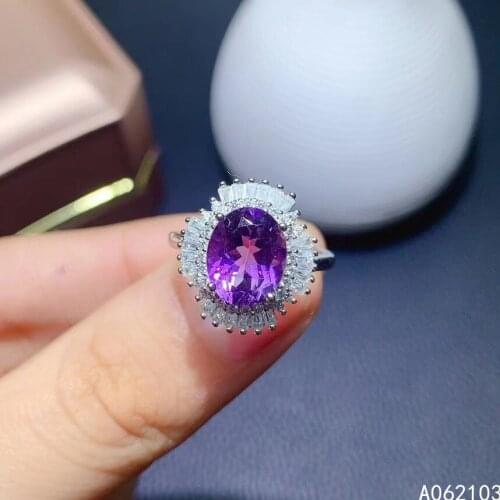 KJJEAXCMY fine jewelry 925 sterling silver inlaid Amethyst Womens fashion elegant oval big gem adjustable ring support check