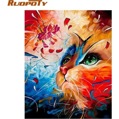 Colorful cat diy pbn oil digital painting by numbers kits abstract acrylic modern art paint by numbers for adults home decor