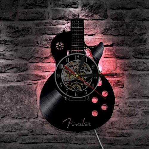 Creative Personality Acoustic Guitar Musical Instrument Silent Vinyl Record Wall Clock Home Bedroom Dormitory Bar Decor