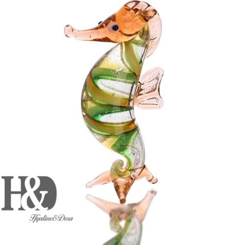 H&D 3.1inch Little Glass Seahorse Sea Life Sculpture Wild Life Figurine Handmade Craft Hand Blown Glass Art Home Table Decor